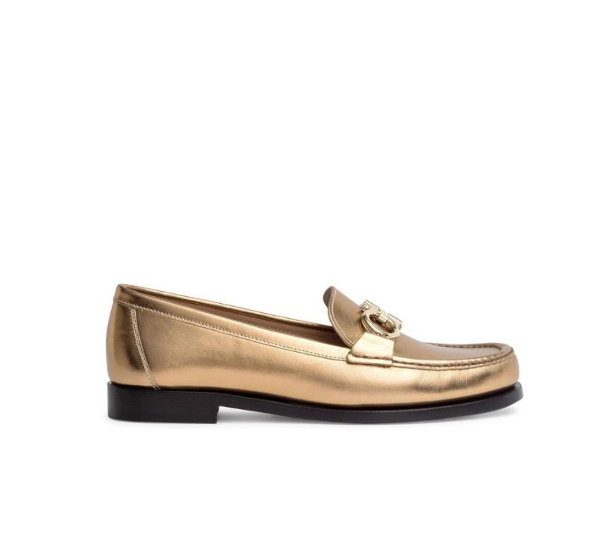 Ferragamo Metallic Leather Rolo Loafers