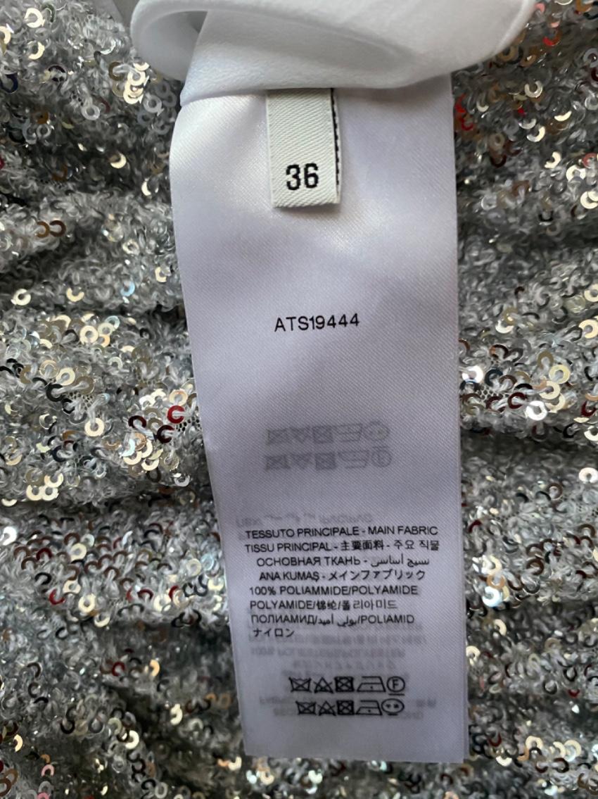Attico silver sequin embellished rushed mini dress