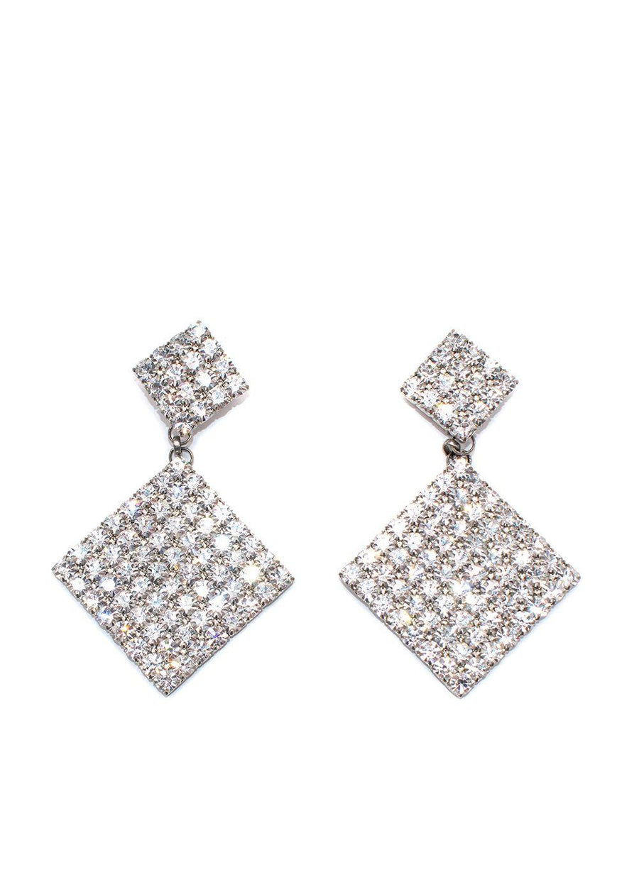 Alessandra Rich Large Crystal Square Clip on Earrings