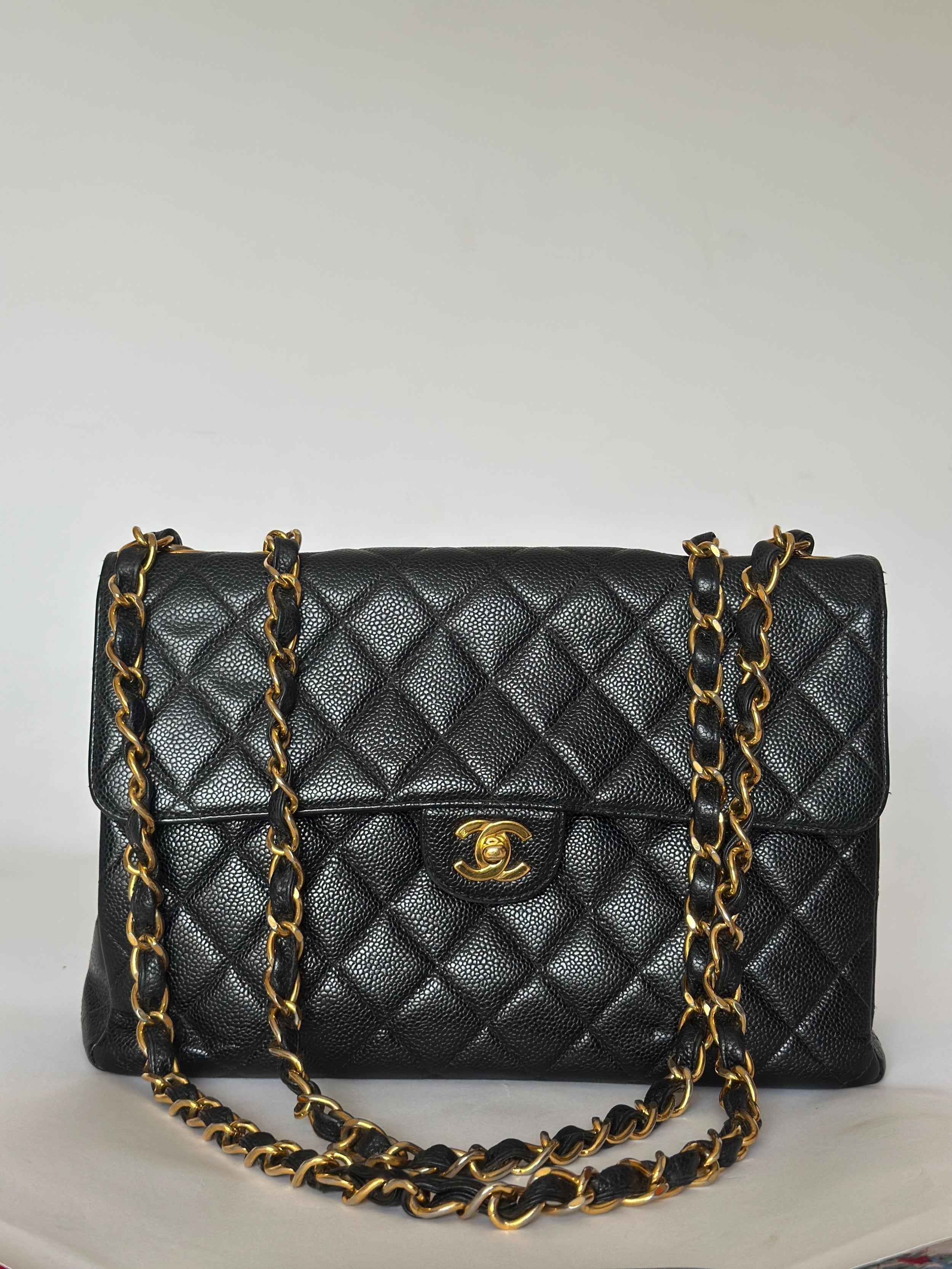 Chanel Black Vintage Caviar Leather Jumbo Flap Bag