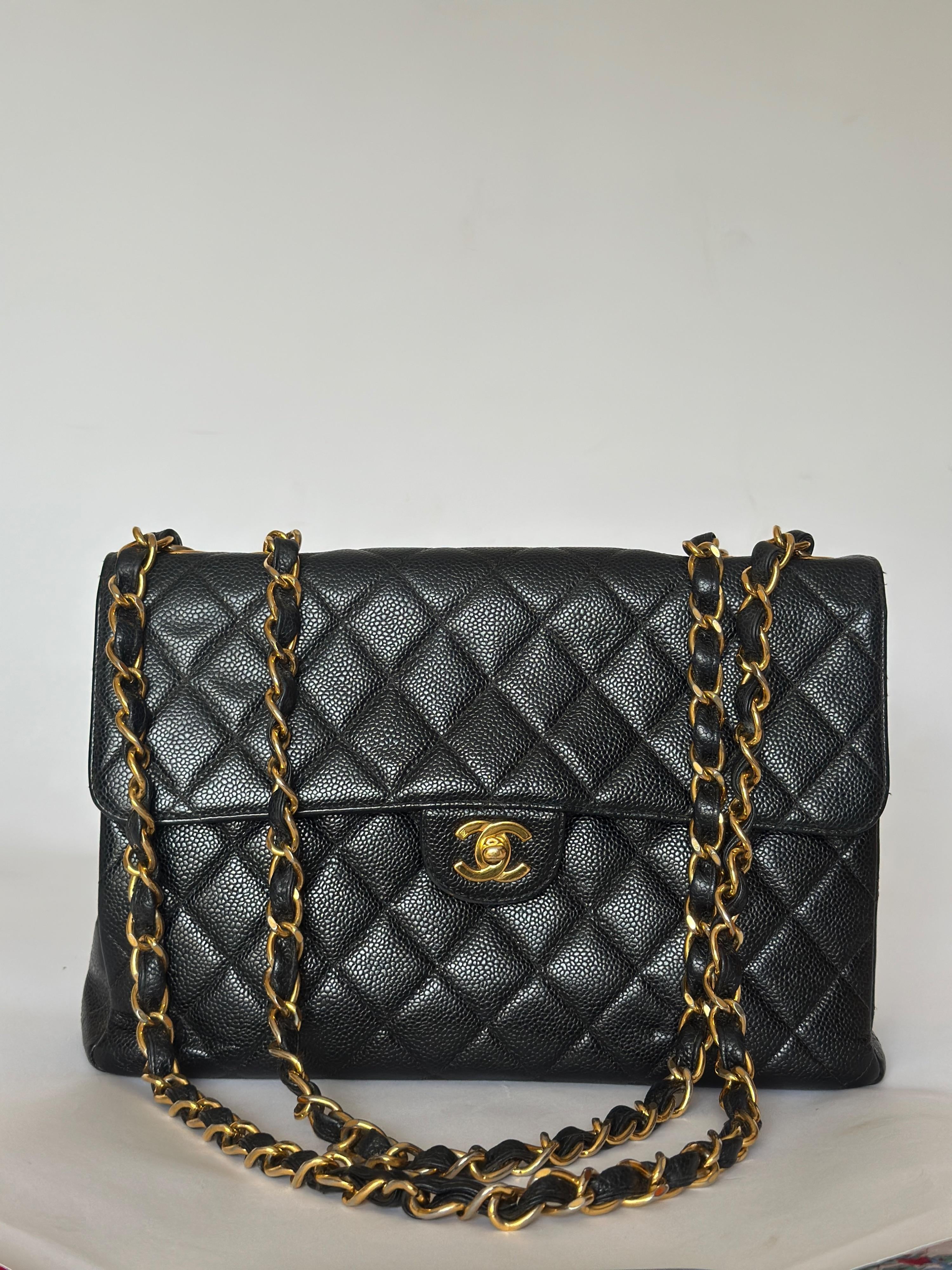 Chanel Black Vintage Caviar Leather Jumbo Flap Bag