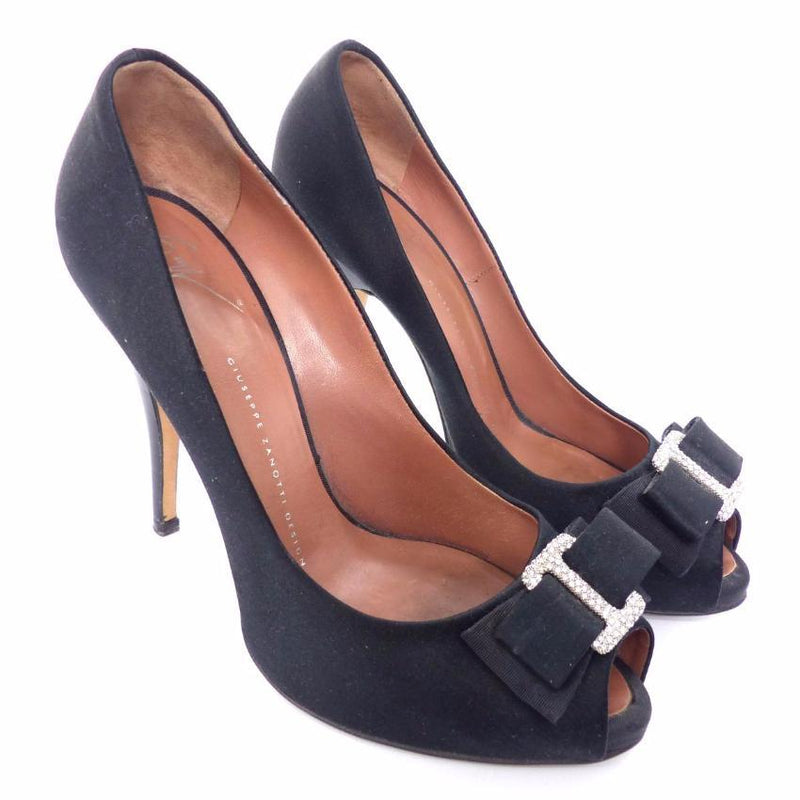 GIUSEPPE ZANOTTI Black Satin Adorned With Bow And Jeweled