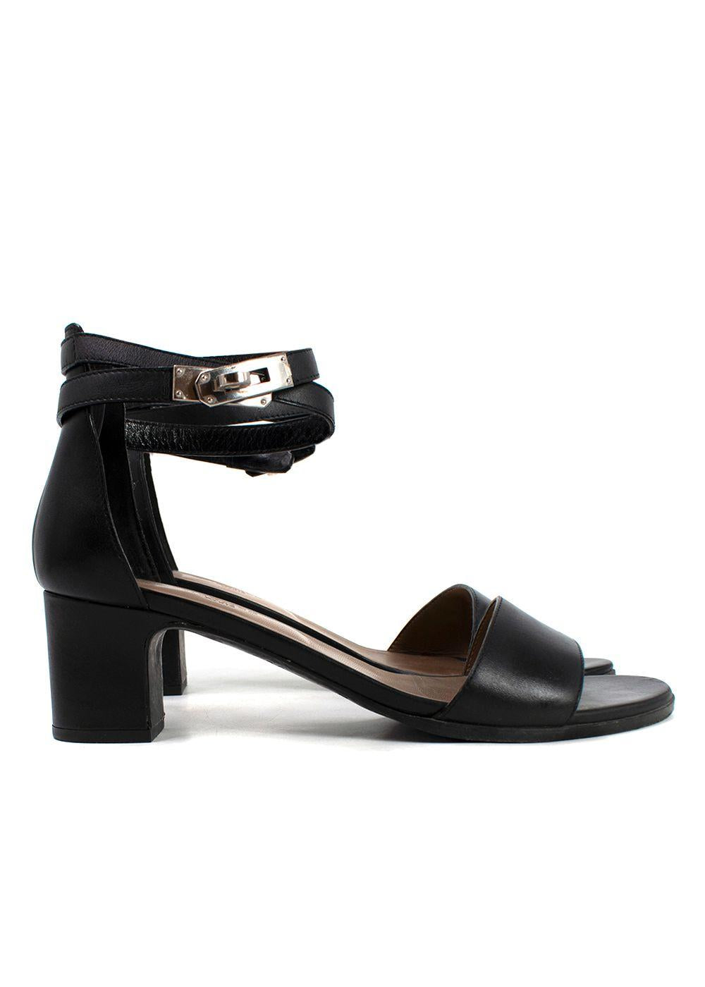 Hermes Black Leather Manege Sandals
