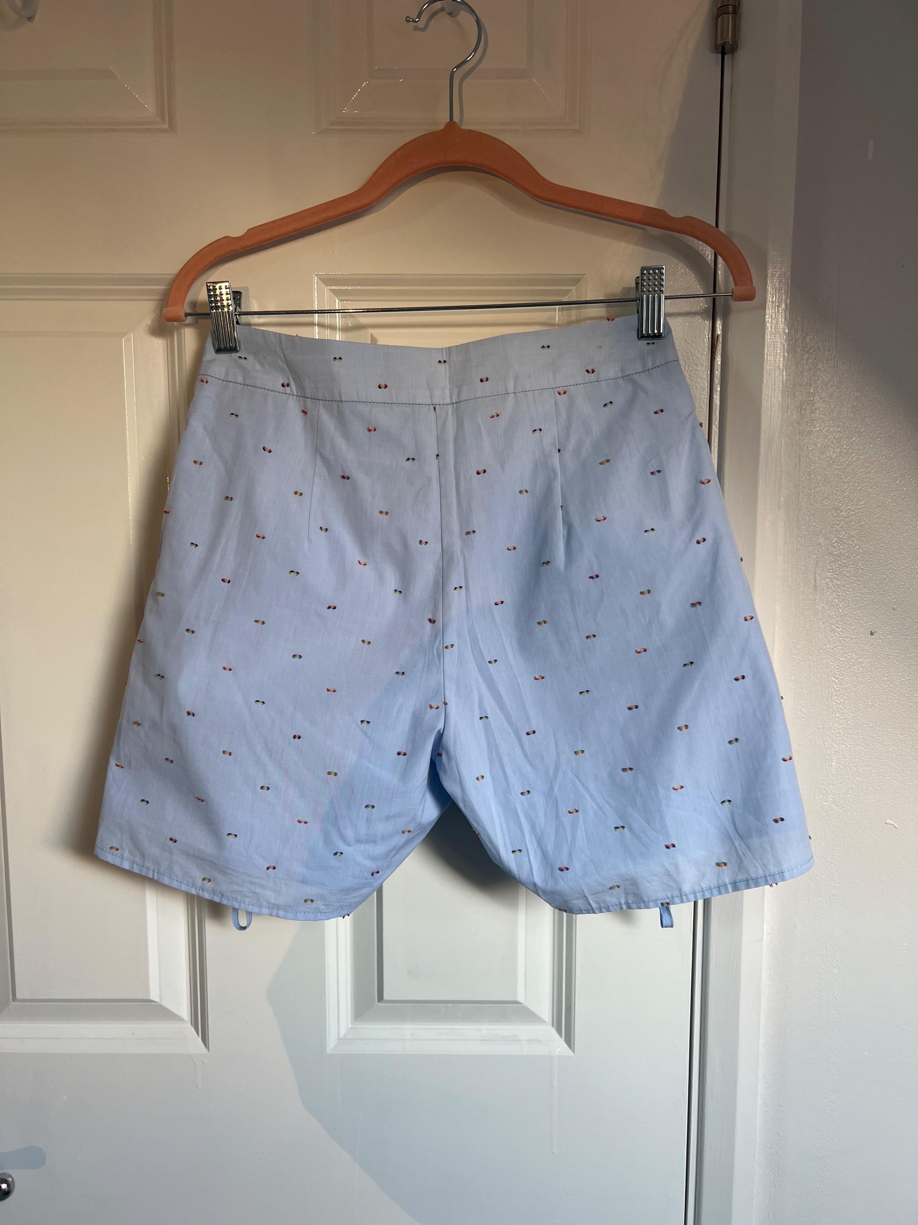Embroidered High Rise Cotton Poplin Shorts