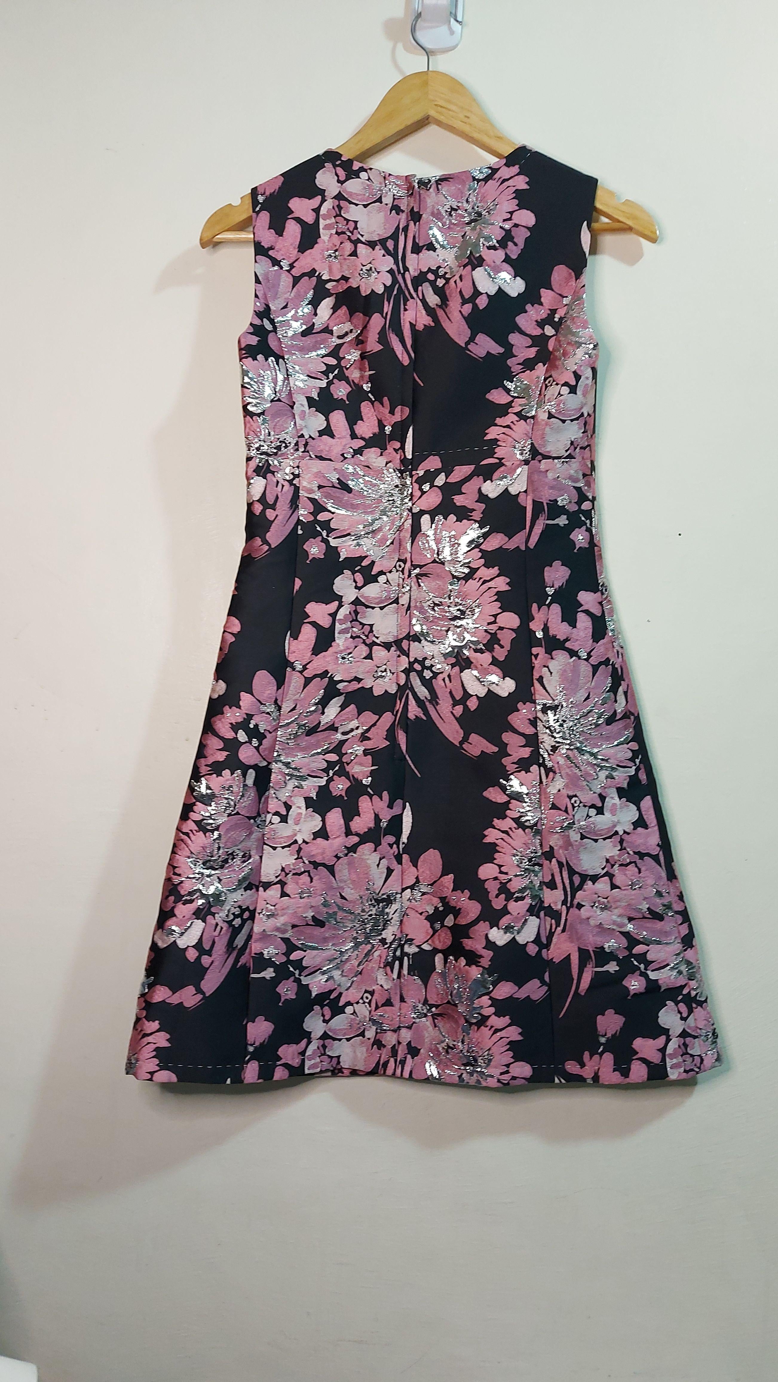 pink & black floral Duchesse satin dress