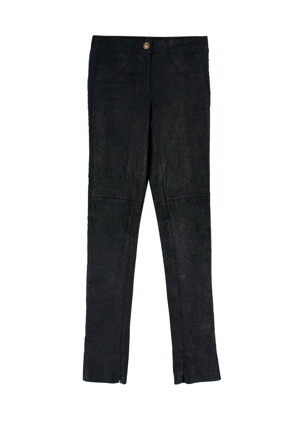 Chanel Black Coated Lambskin Leather Pants