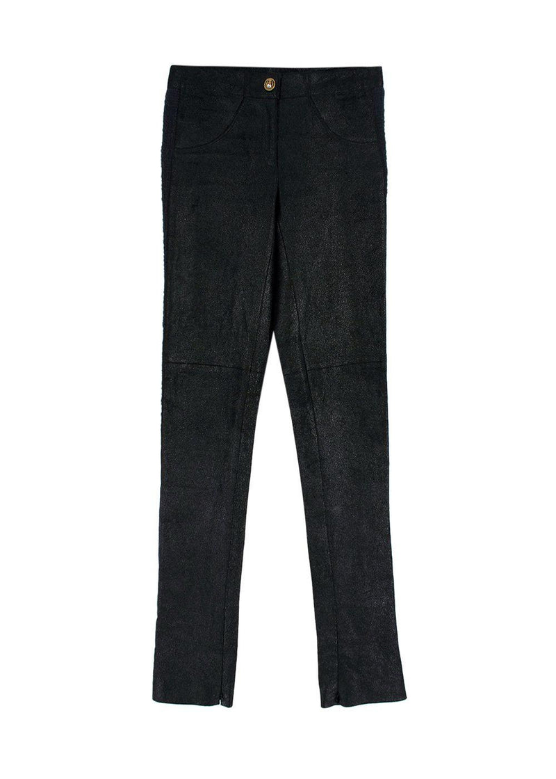 Chanel Black Coated Lambskin Leather Pants