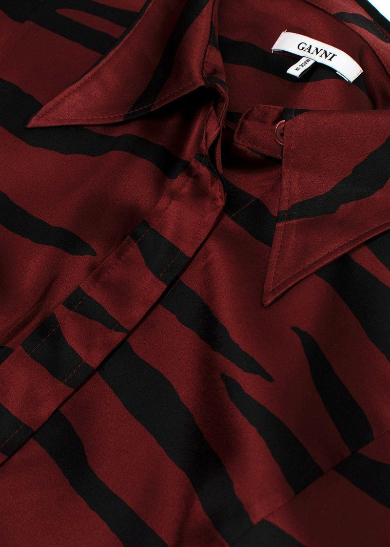 Ganni Deep Red Tiger Print Silk Shirt