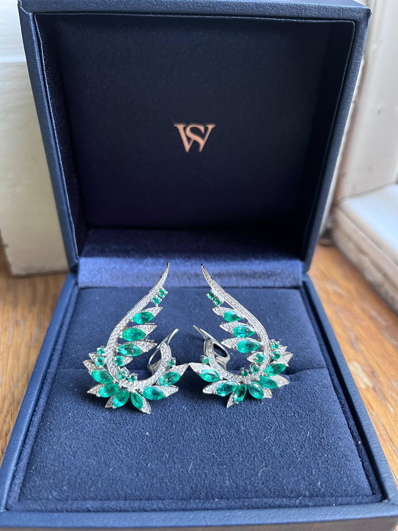 Stephen Webster Emerald and Diamond Plumage Earrings