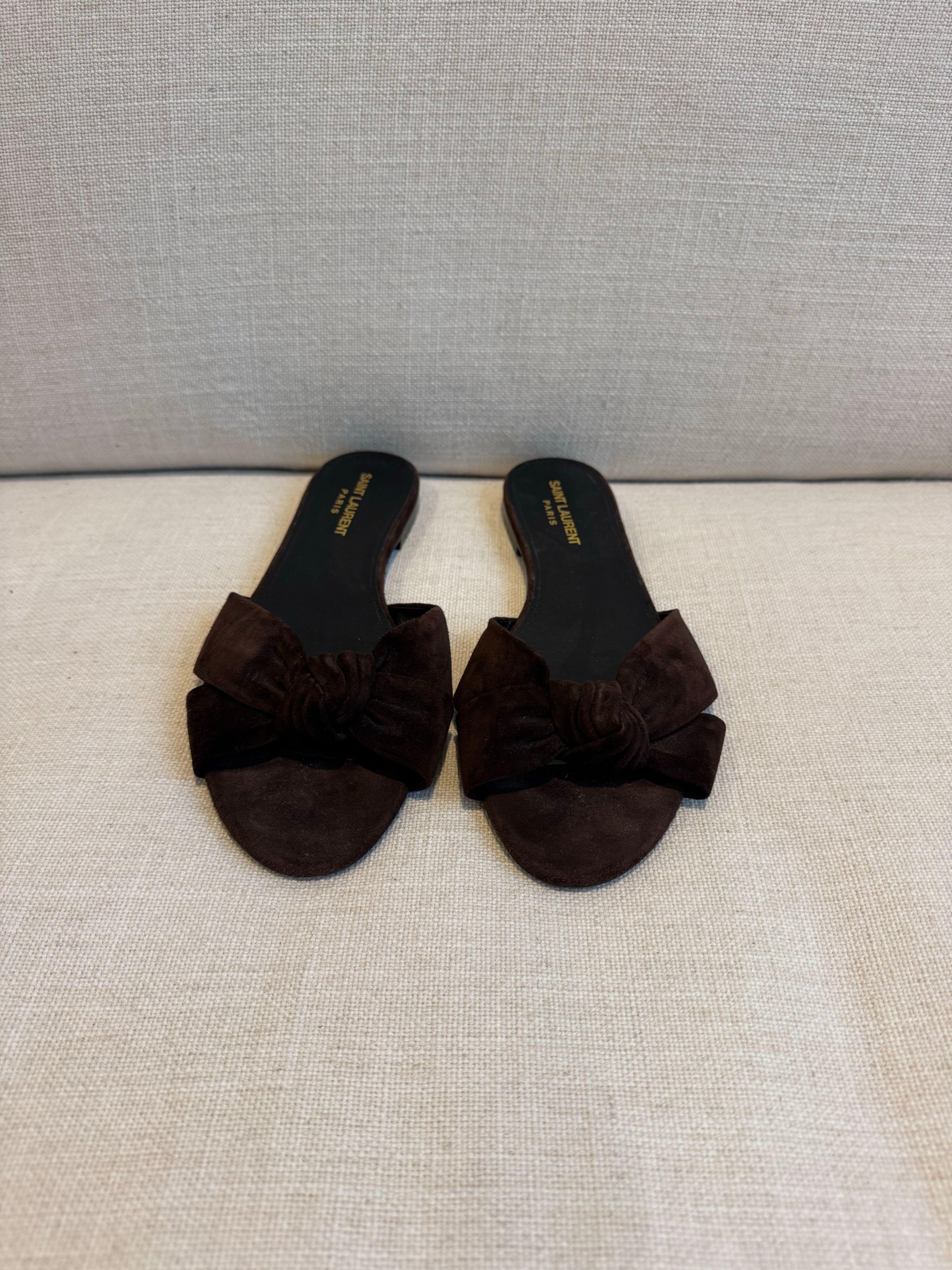 Saint Laurent Brown Suede Bianca Flat Sandals