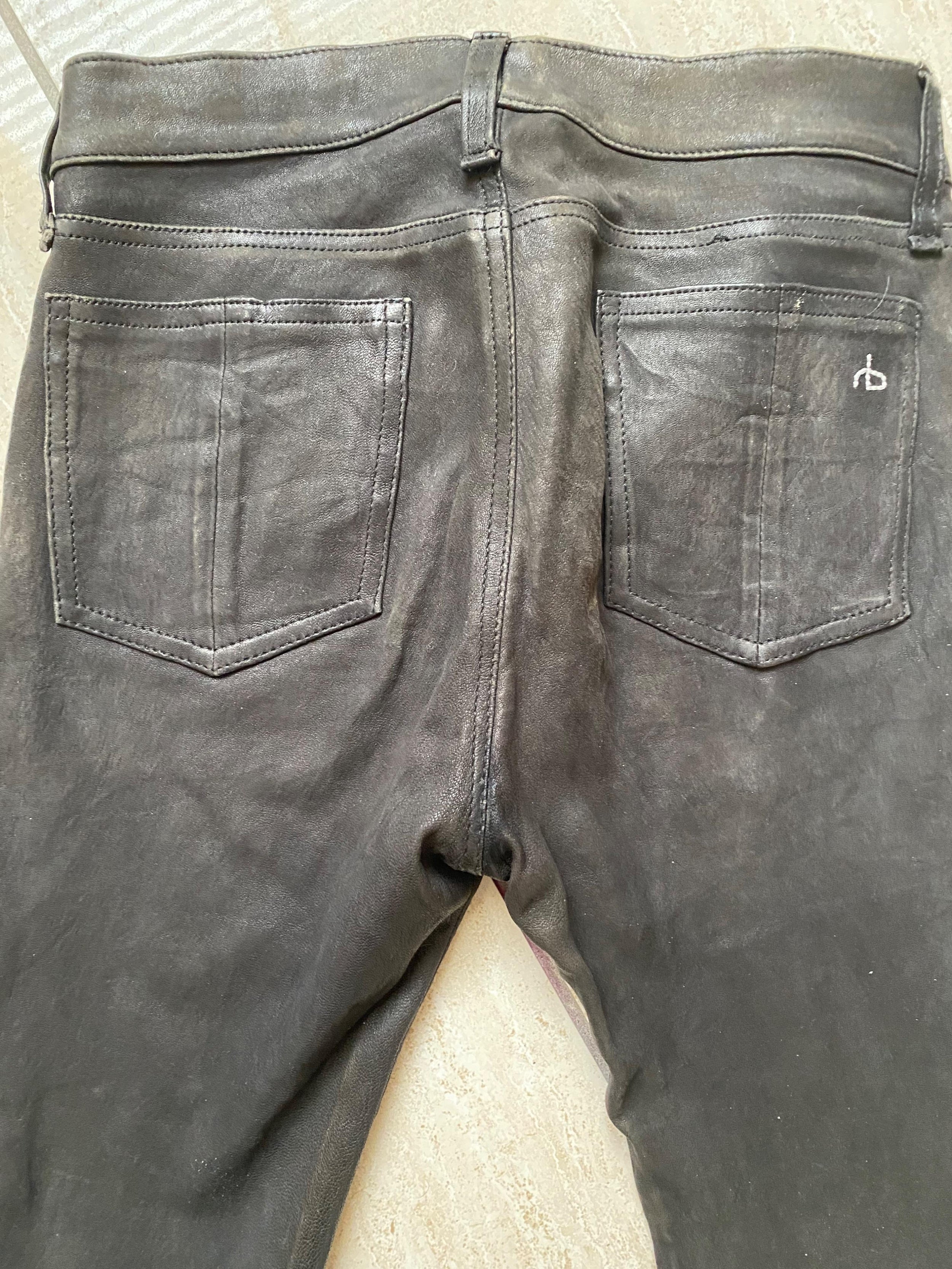 Grey Stretch Leather Trousers