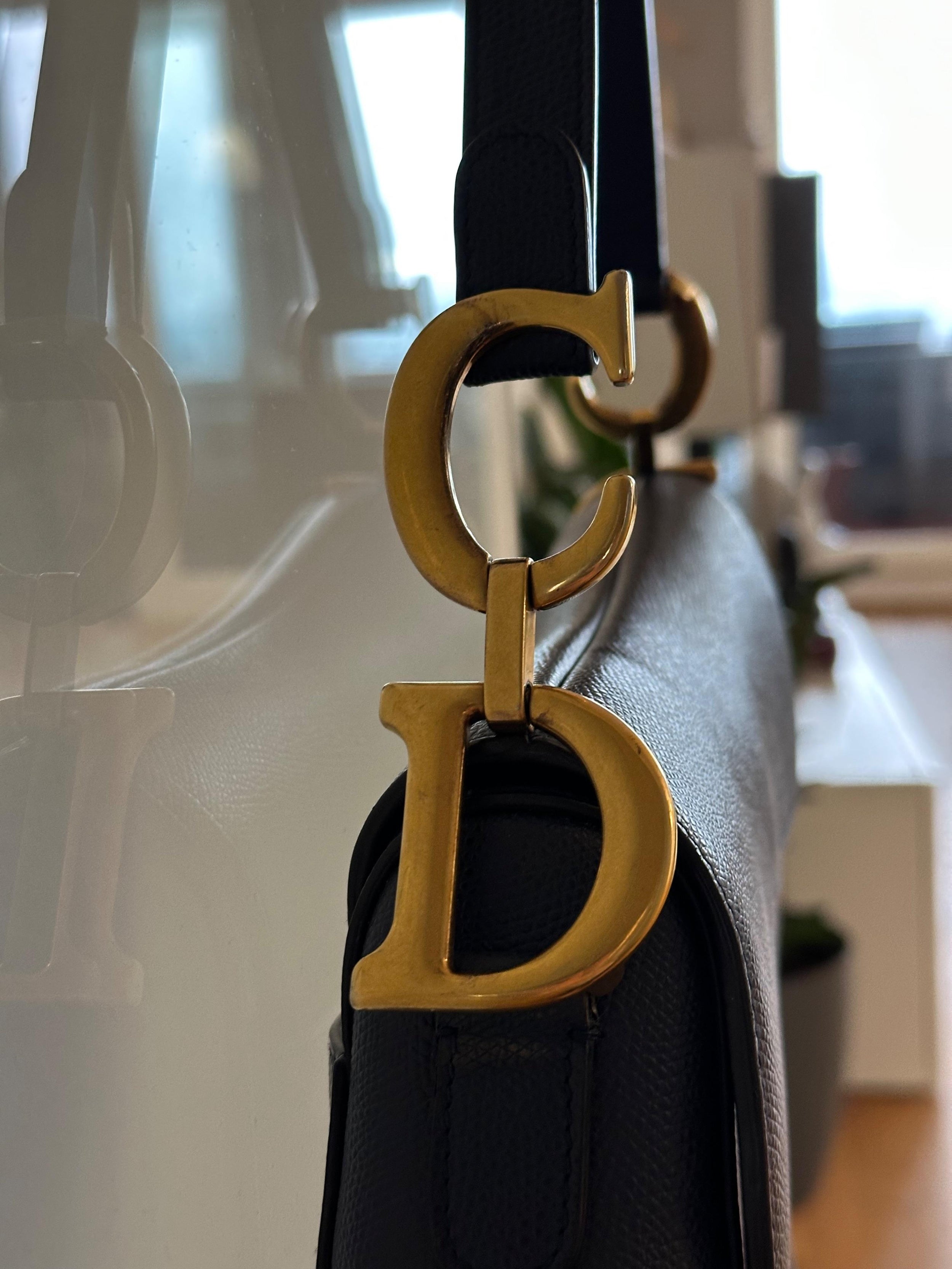 Dior Navy Saddle Bag with Gold Hardware