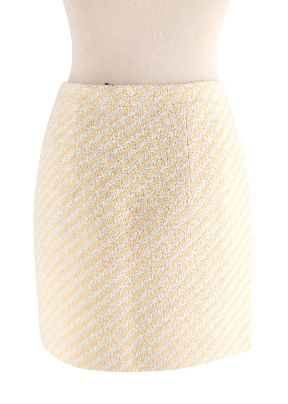 Alessandra Rich Yellow Striped Tweed Mini Skirt