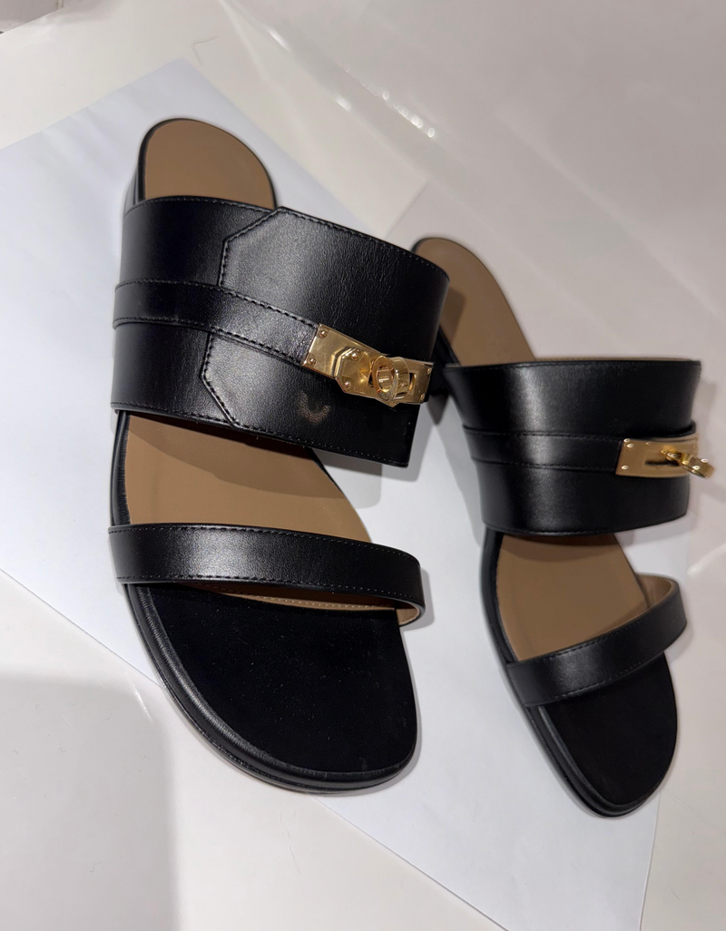 Herms Black Avenue Sandals