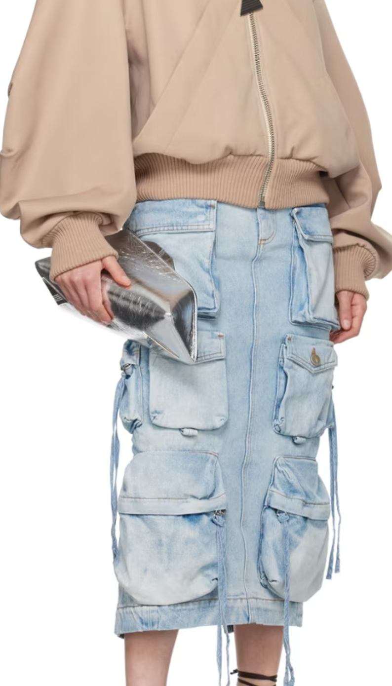The Attico Blue Pocket Denim Midi Skirt