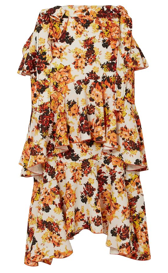 Ellery Orange Floral Print Ruffled Midi Skirt