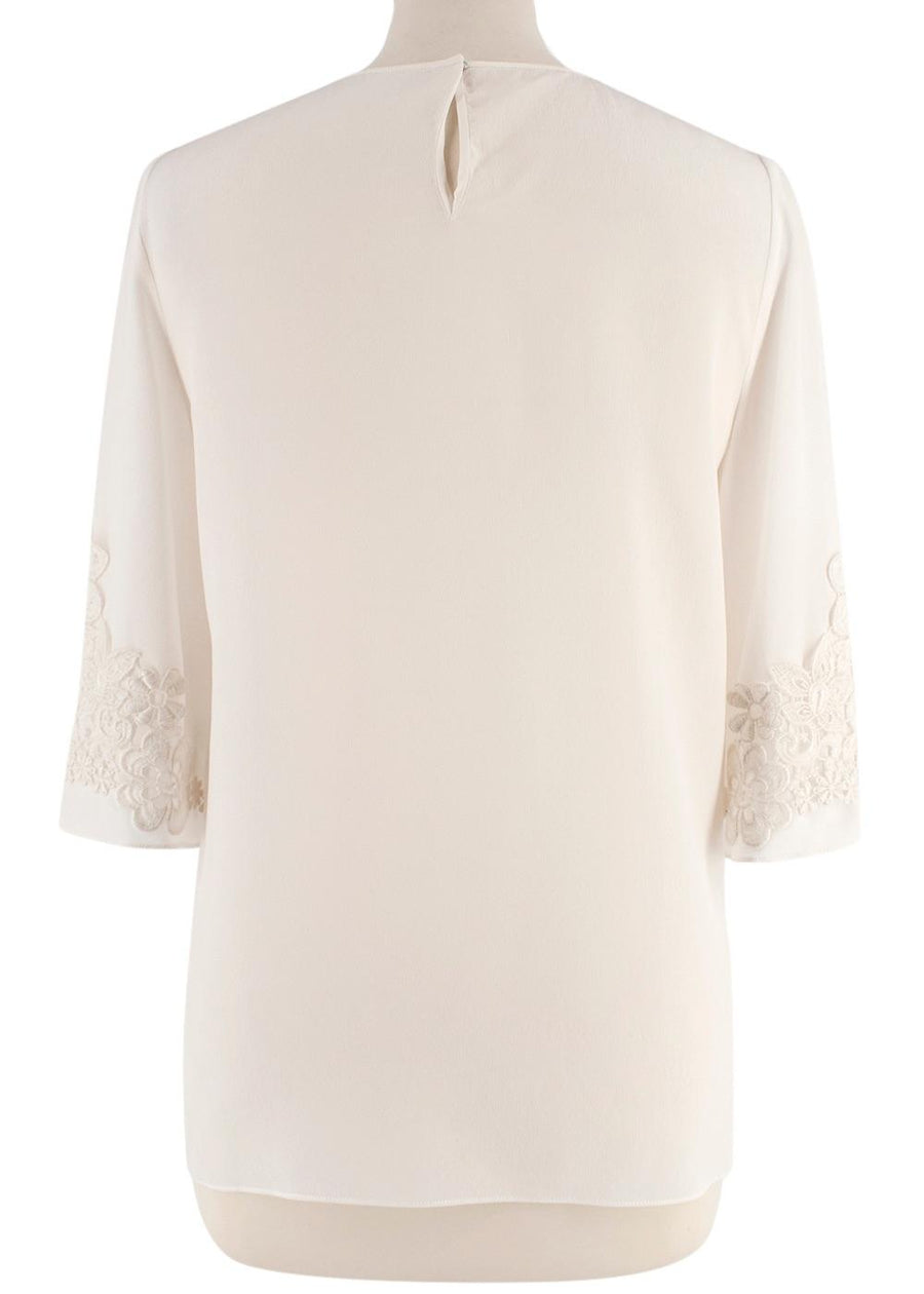 Cream Silk Blend Floral Crochet Top