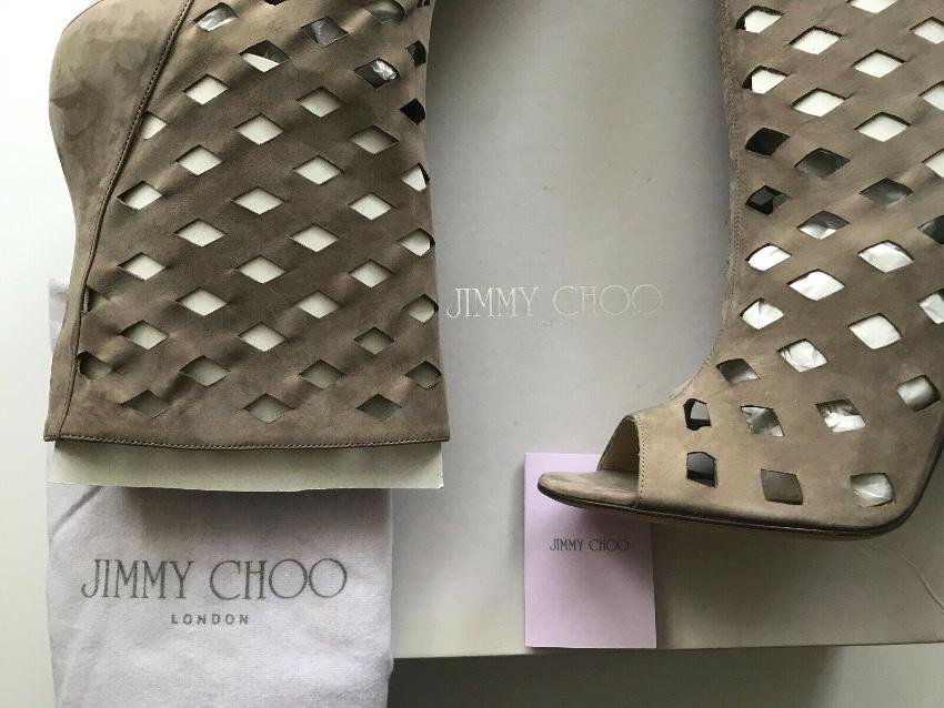 Jimmy Choo Grey Suede Reese Cut-Out Booties