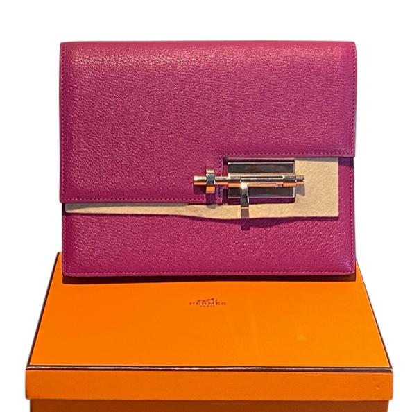 Hermes Magnolia Mysore Goatskin Verrou Clutch PHW