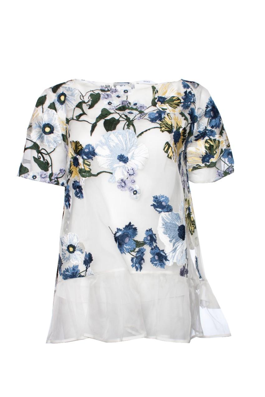 Erdem Blue Noelle Floral-embroidered Top