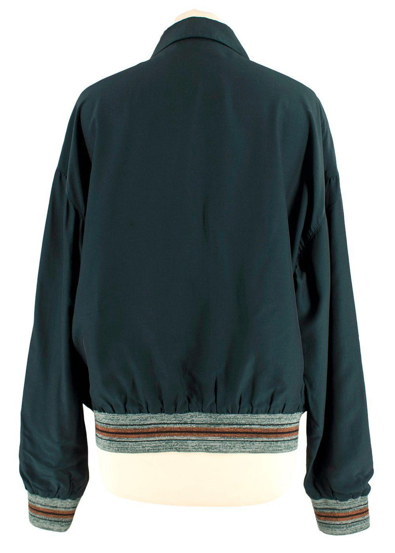 Prada Green Lightweight Bomber Jacket with Stripe Cuff Detail