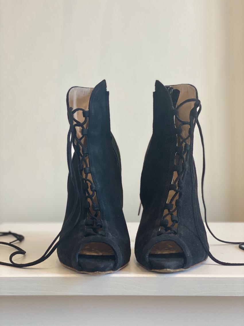 Ralph & Russo Black Suede Lace-Up Eden Heel Booties