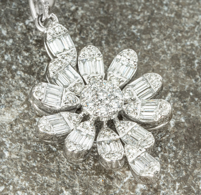 White Gold Diamond Floral Pendant Necklace 0.98ct TDW
