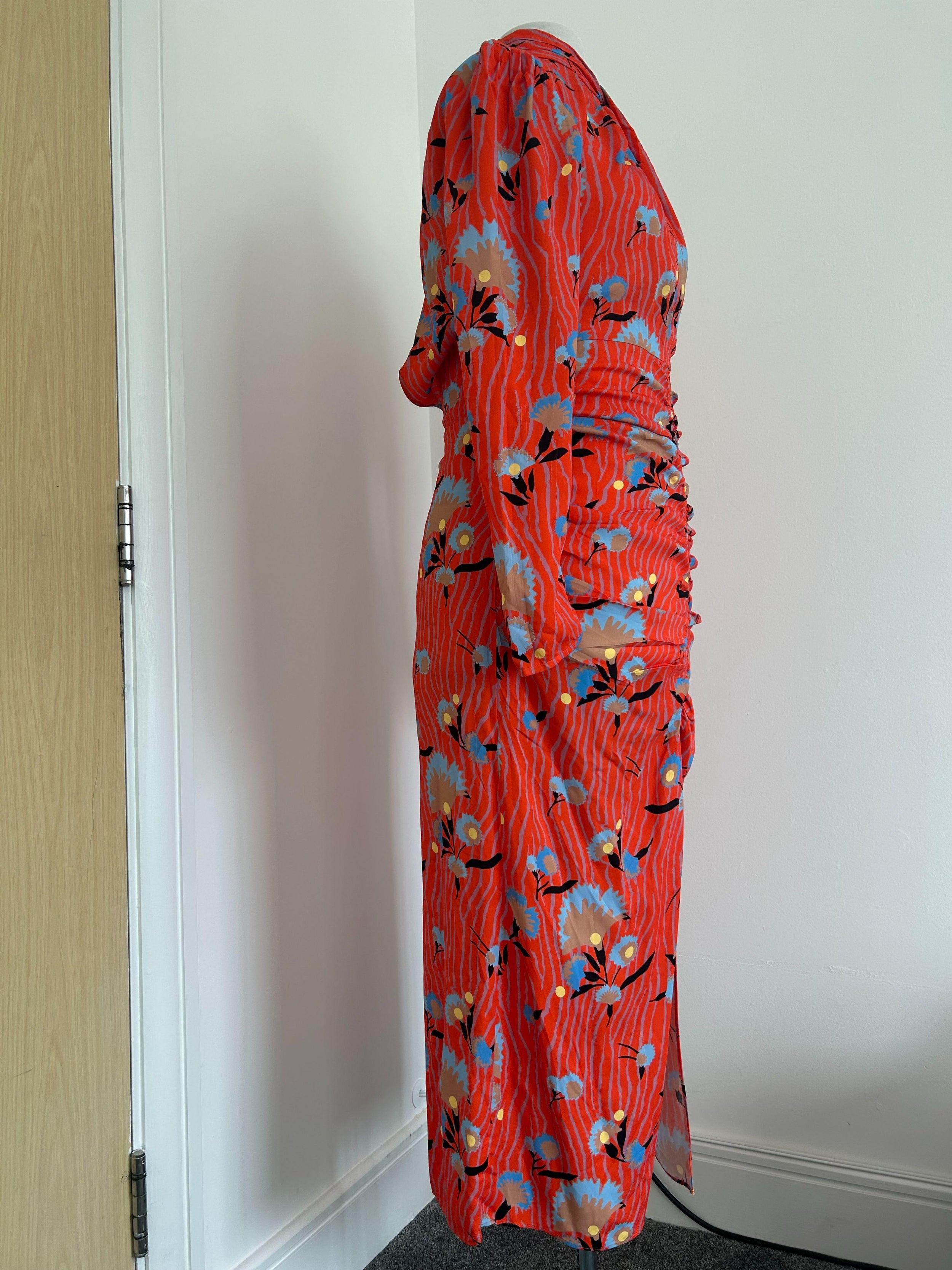 Orange Botanical Floral Printed Midi Dress