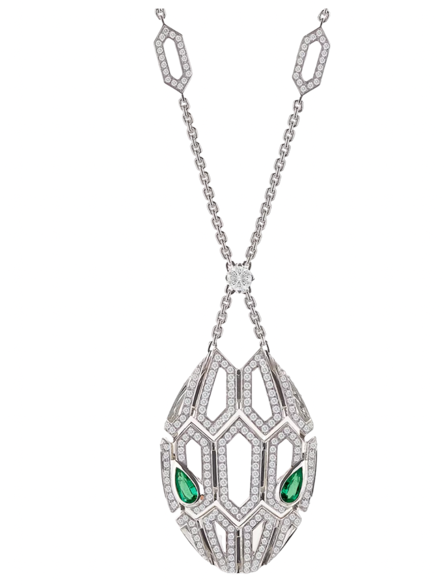 Dimaond And Emerald Serpenti Necklace