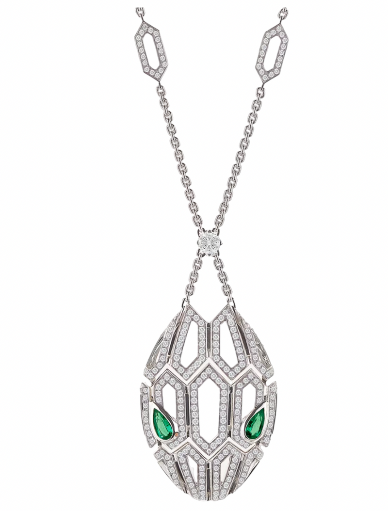 Dimaond And Emerald Serpenti Necklace