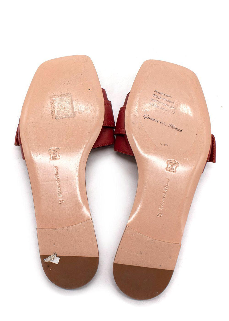 Gianvito Rossi Brick Red Buckle Detail Leather Slides