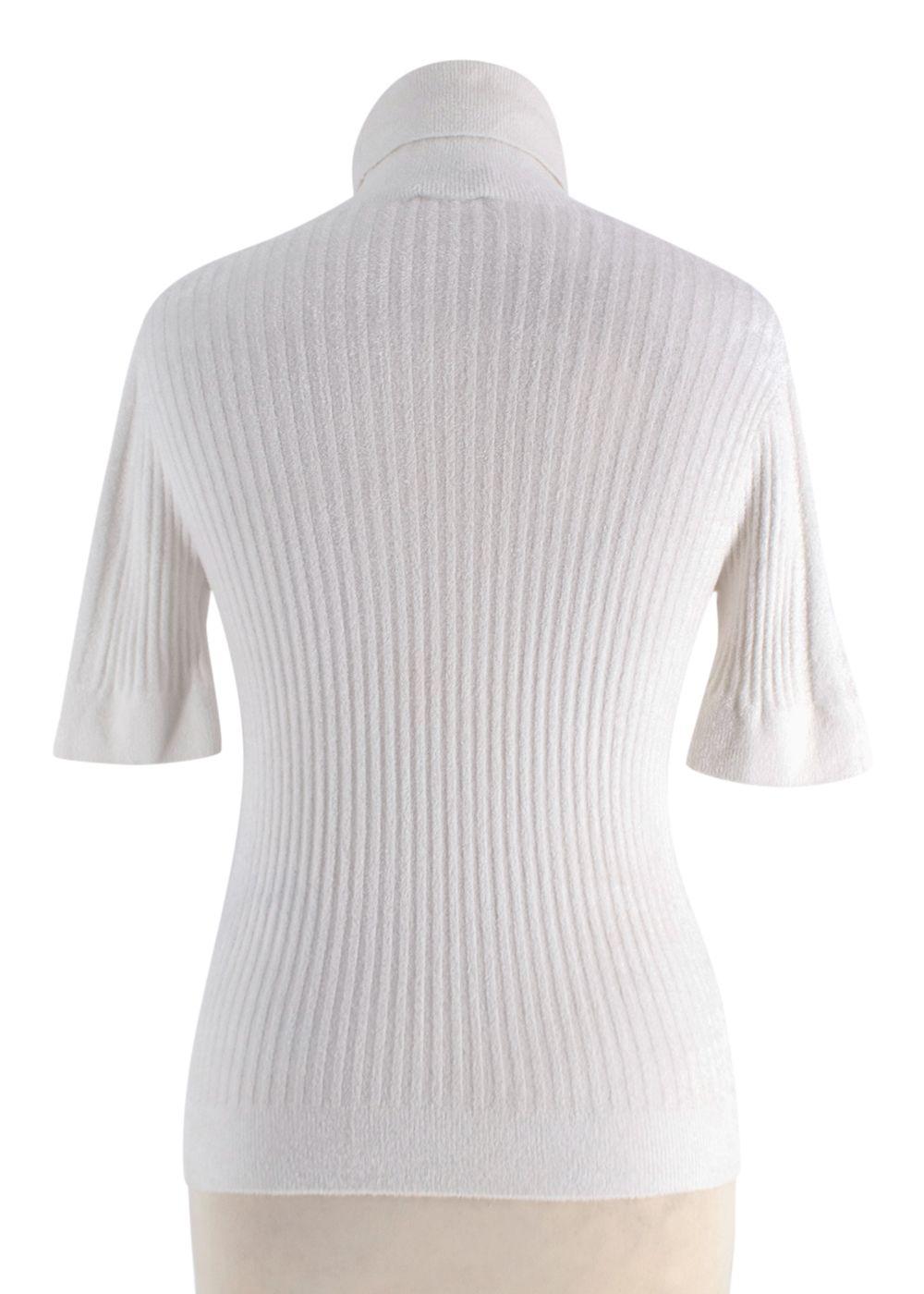 Chanel Faux Pearly and Crystal CC  Short Sleeved Ribbed Knit Top