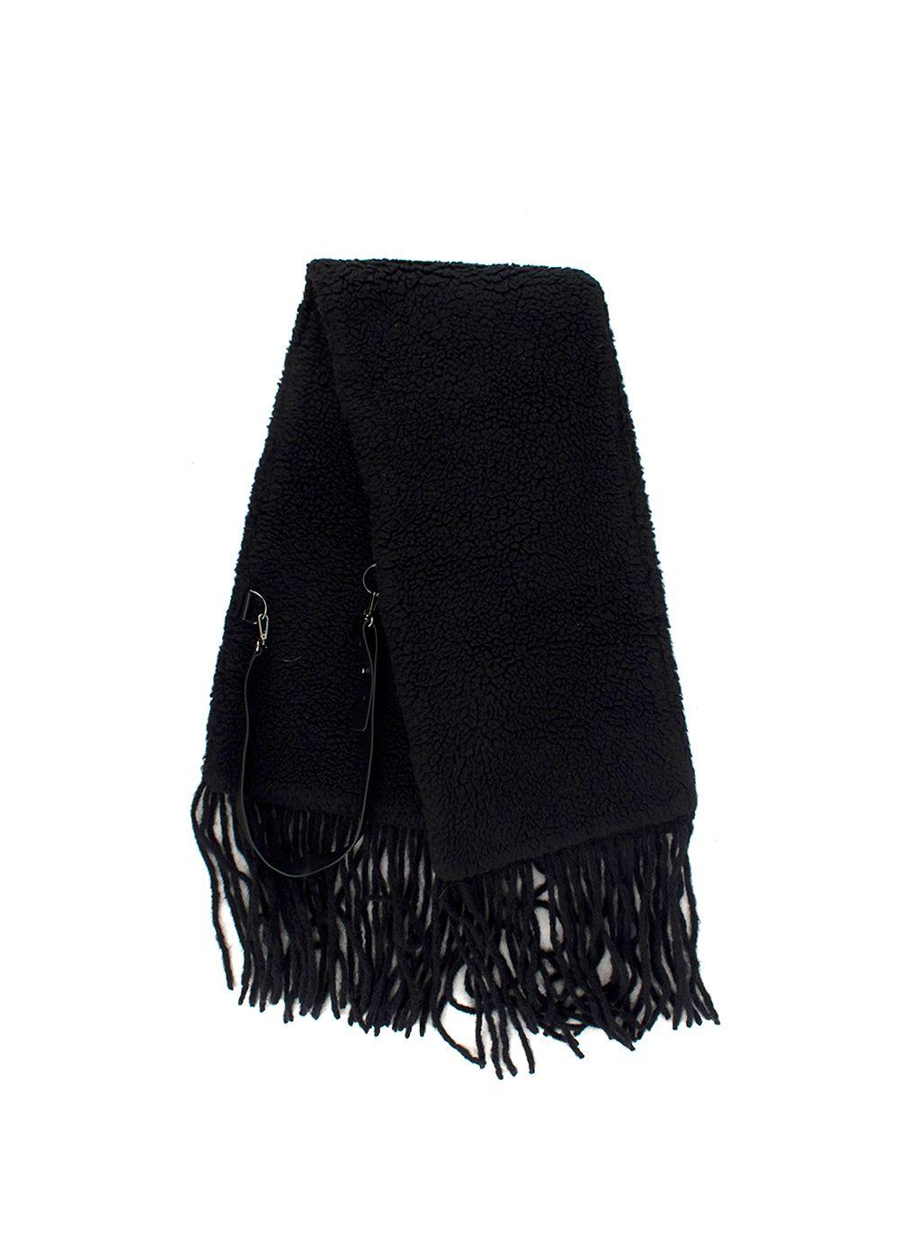 MaxMara Black Fleeced Scarf with Leather Strap