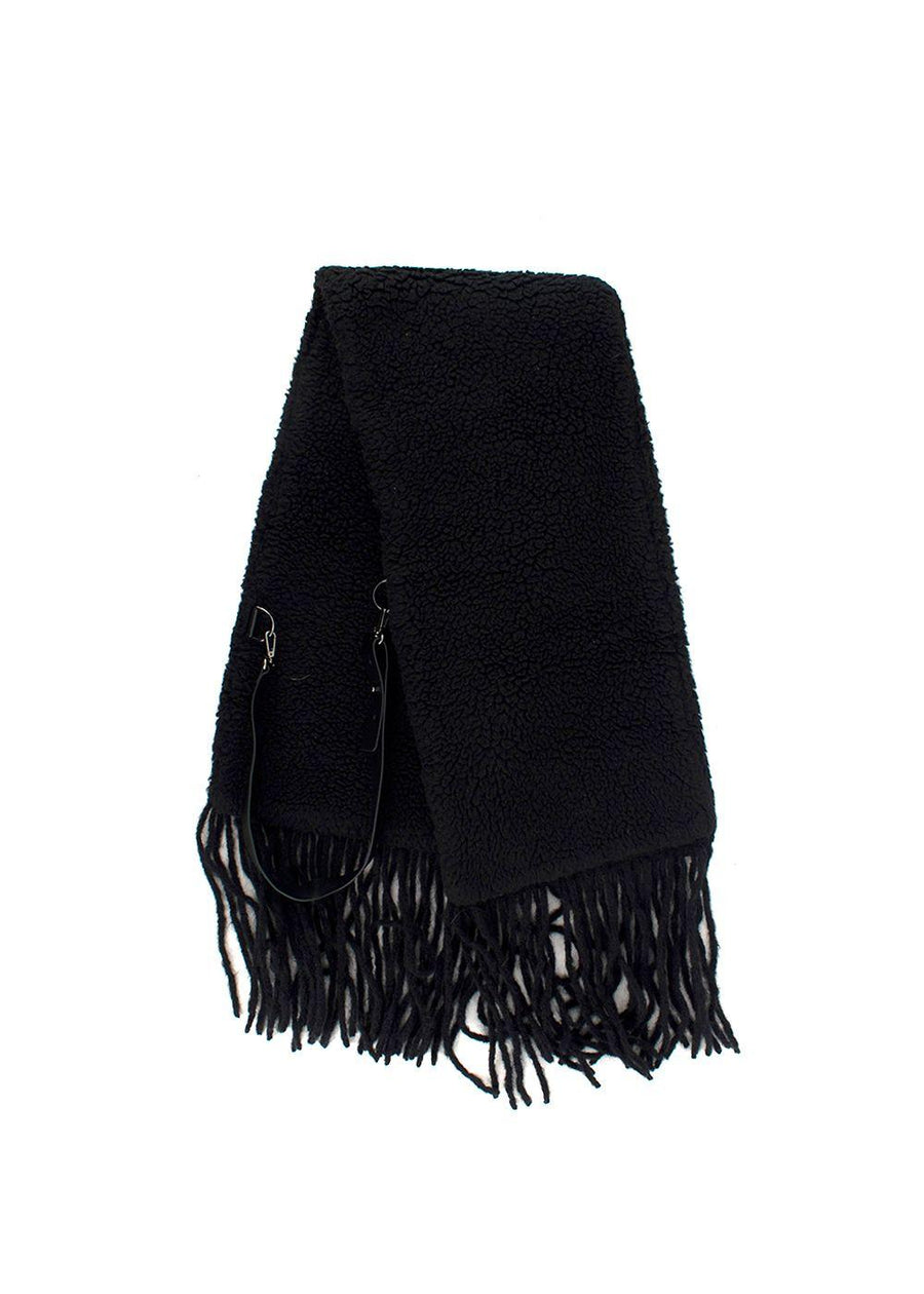 MaxMara Black Fleeced Scarf with Leather Strap