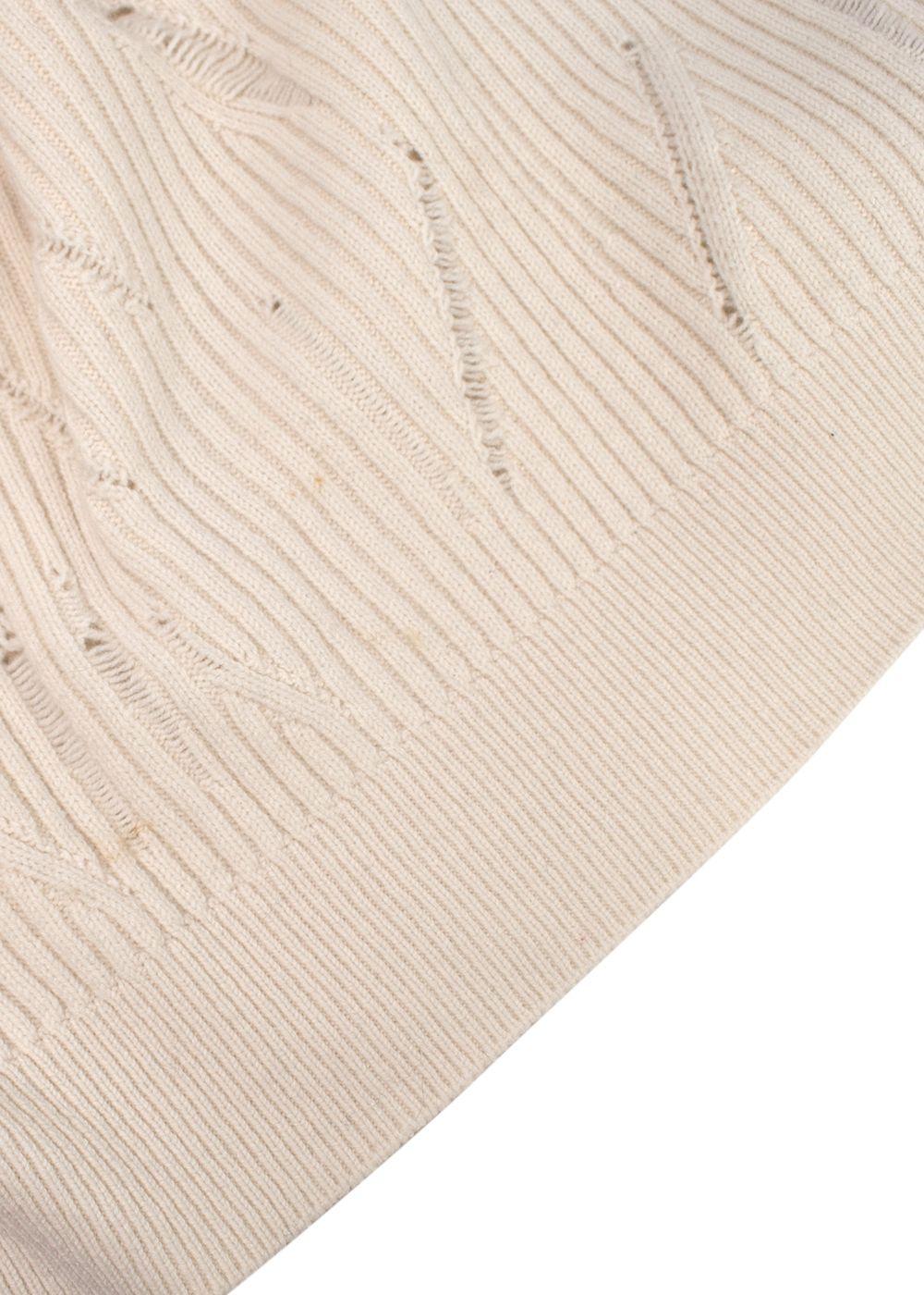 Helmut Lang Ivory Distressed V-Neck Wool Sweater