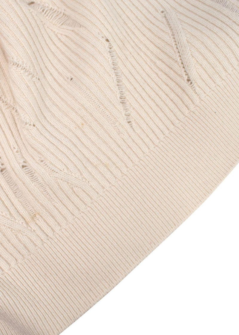 Helmut Lang Ivory Distressed V-Neck Wool Sweater