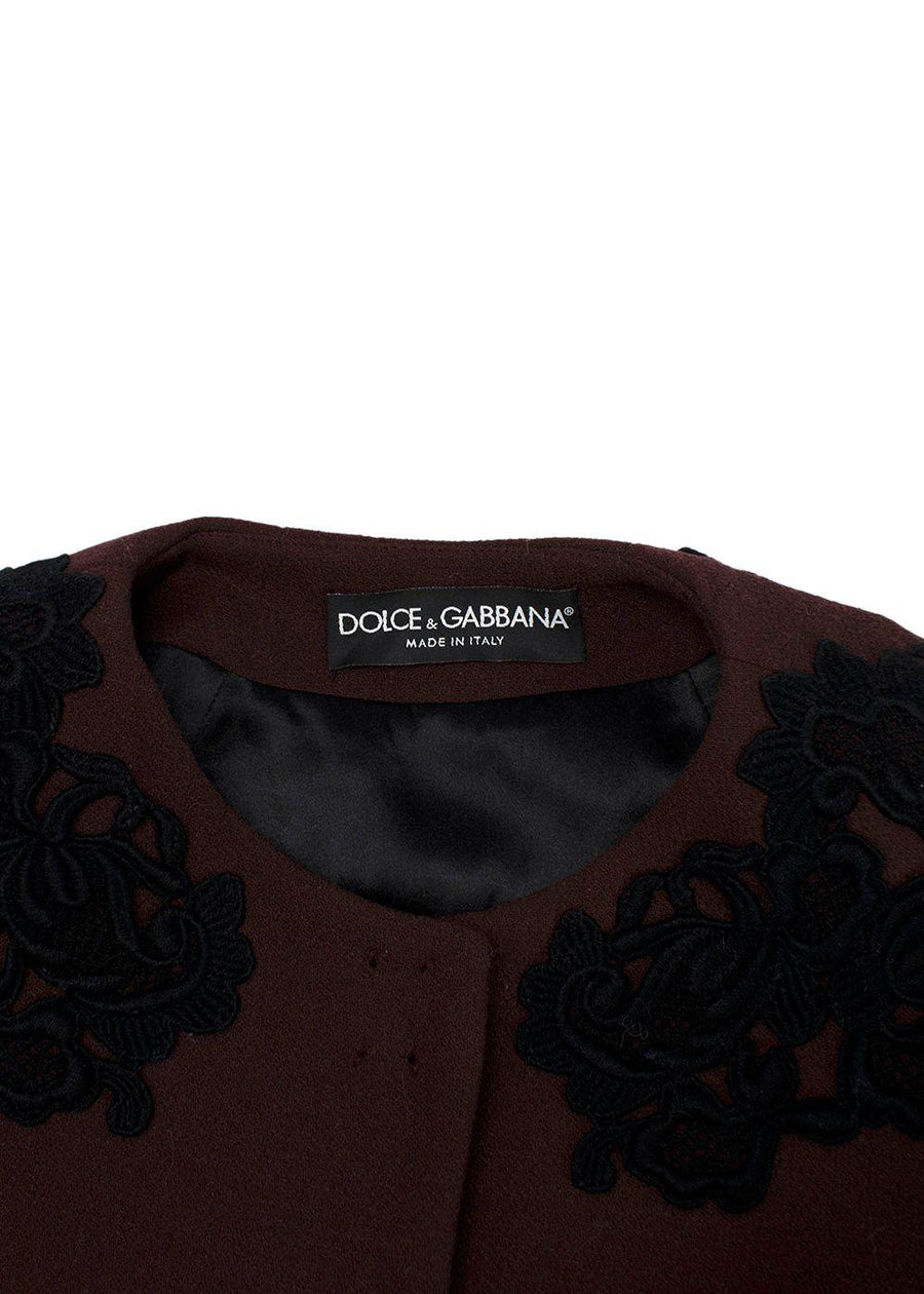 Dolce & Gabbana Chocolate Brown Jacket with Black Embroidery