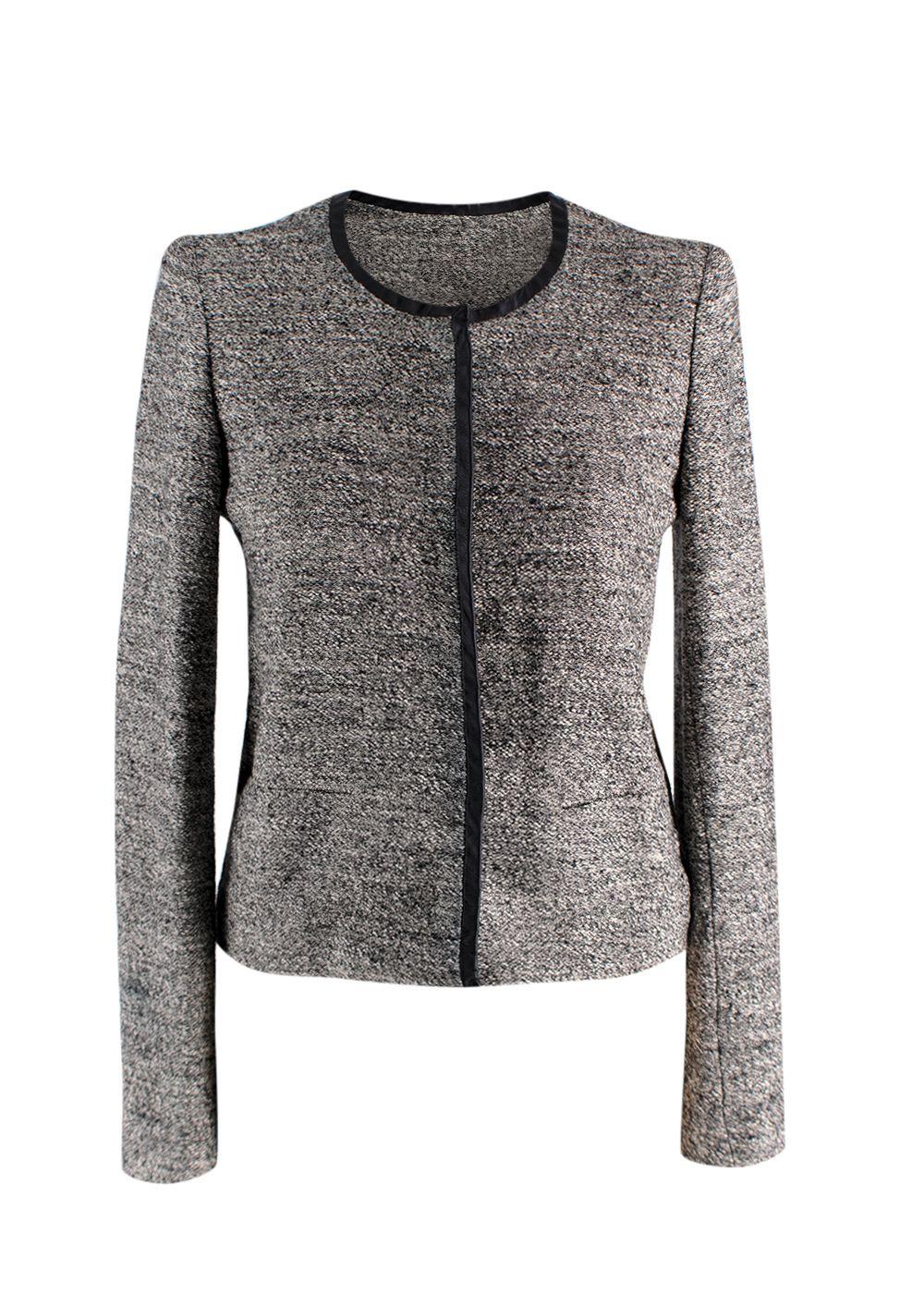 Iro Grey-black textured collarless snap-button jacket