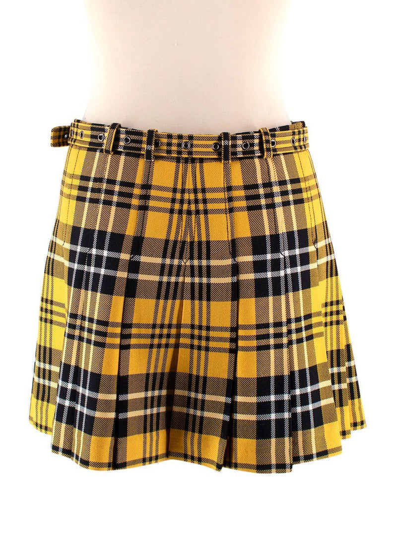 Dior Yellow Checked Pleated Mini Skirt
