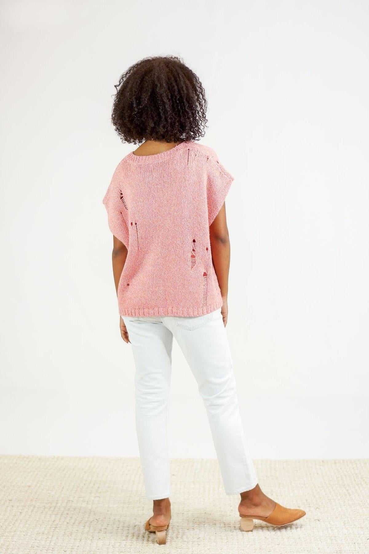Pink Merino Wool Distressed Knit Vest