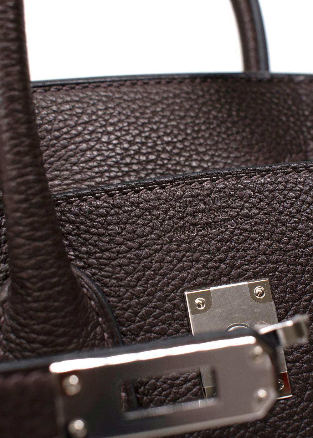 Hermes Birkin 25cm Ebene Barenia Faubourg Leather with Palladium Hardware