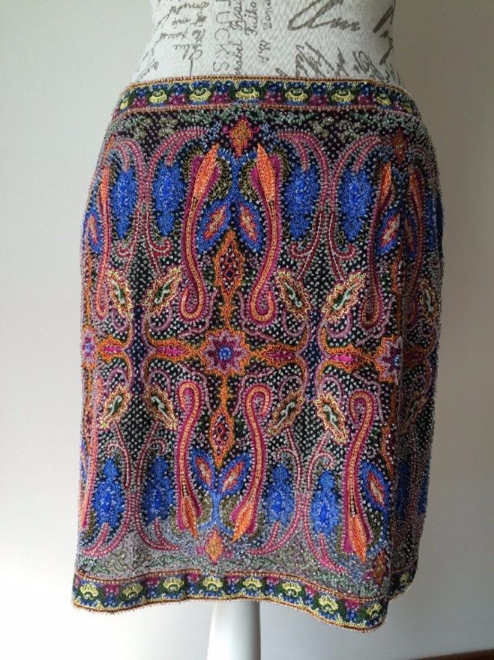 ESCADA Beaded Multi-Colored Paisley Print Mini Skirt