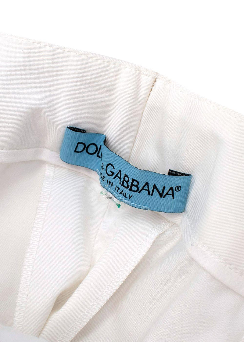 White Cotton Straight Cropped Trousers