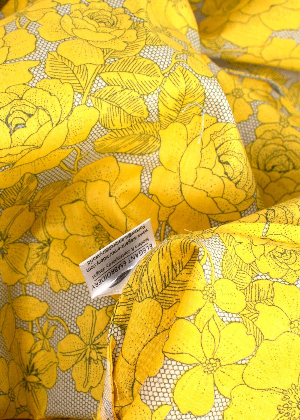 Elegant Embroidery Yellow Floral Belted Kaftan