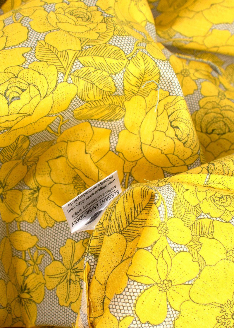 Elegant Embroidery Yellow Floral Belted Kaftan