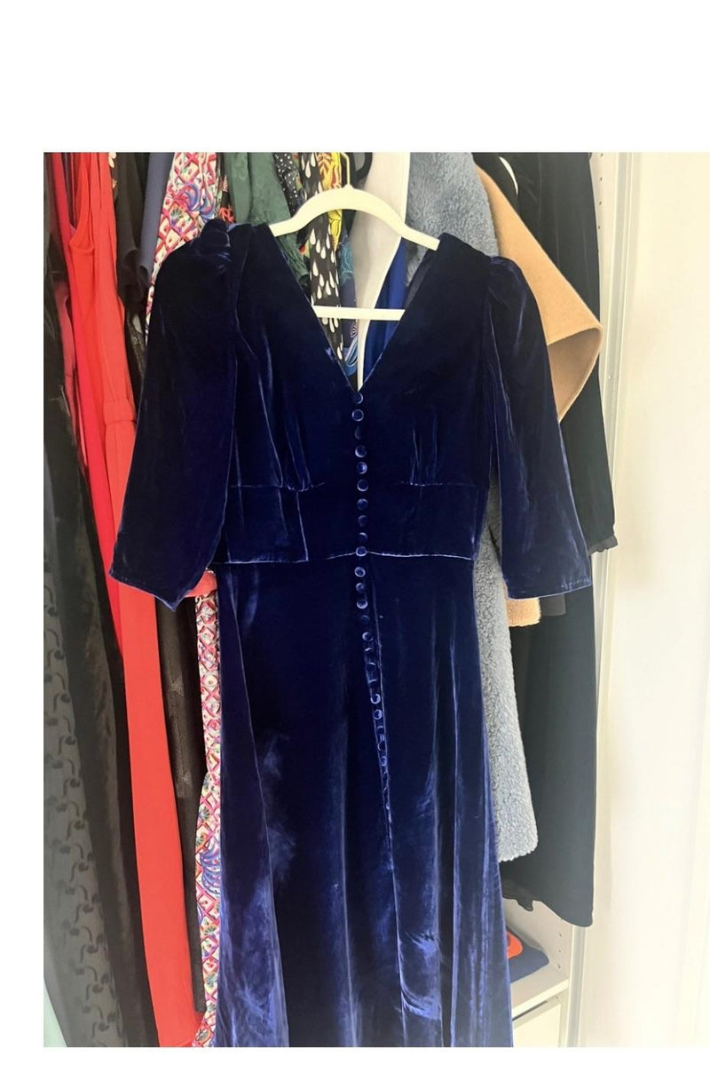 Saloni Blue Velvet Midi Dress