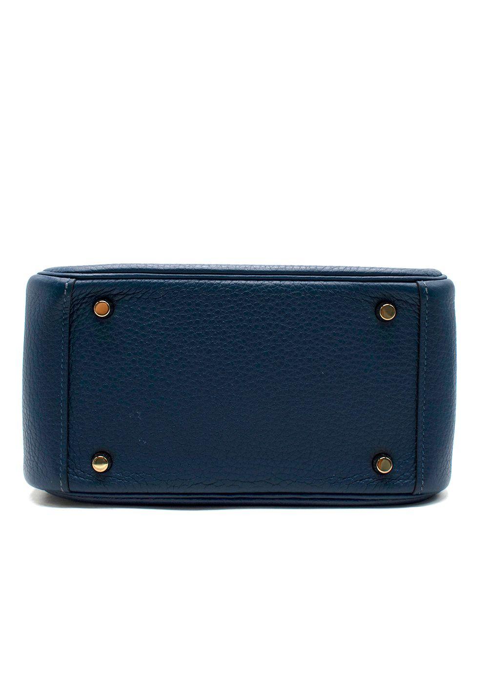 Hermes Taurillon Clemence Mini Lindy in Deep Bleu with Gold Hardware