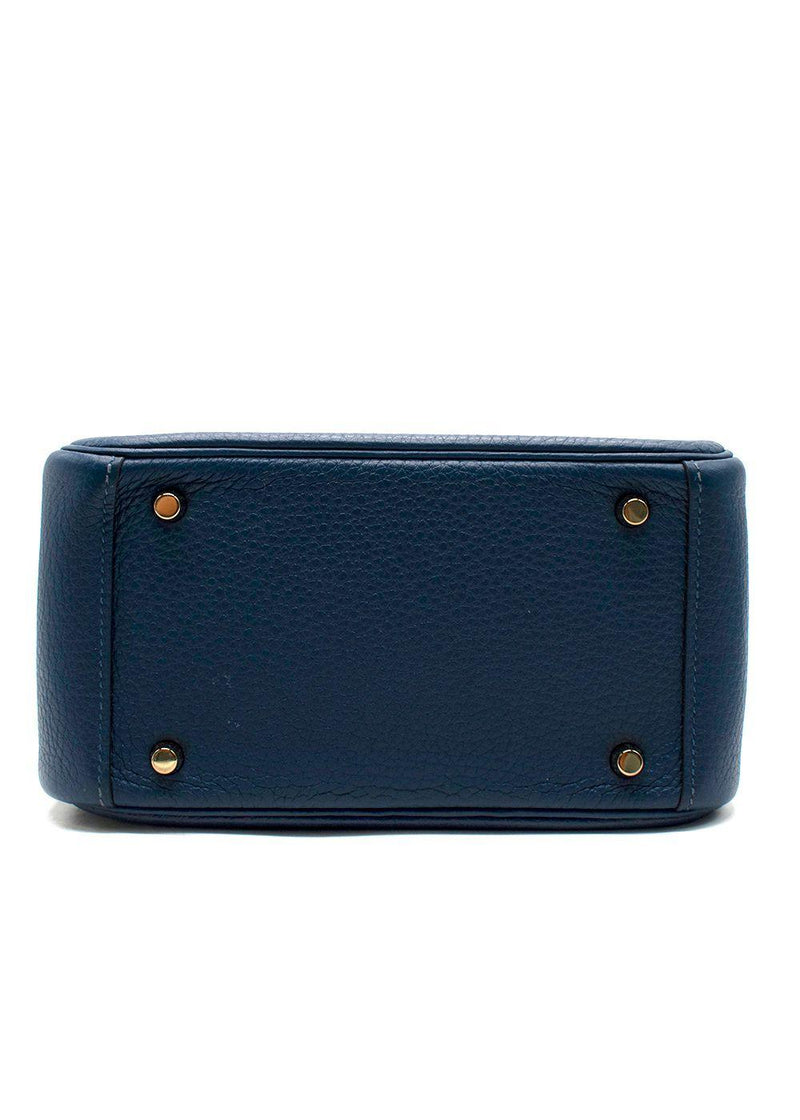 Hermes Taurillon Clemence Mini Lindy in Deep Bleu with Gold Hardware