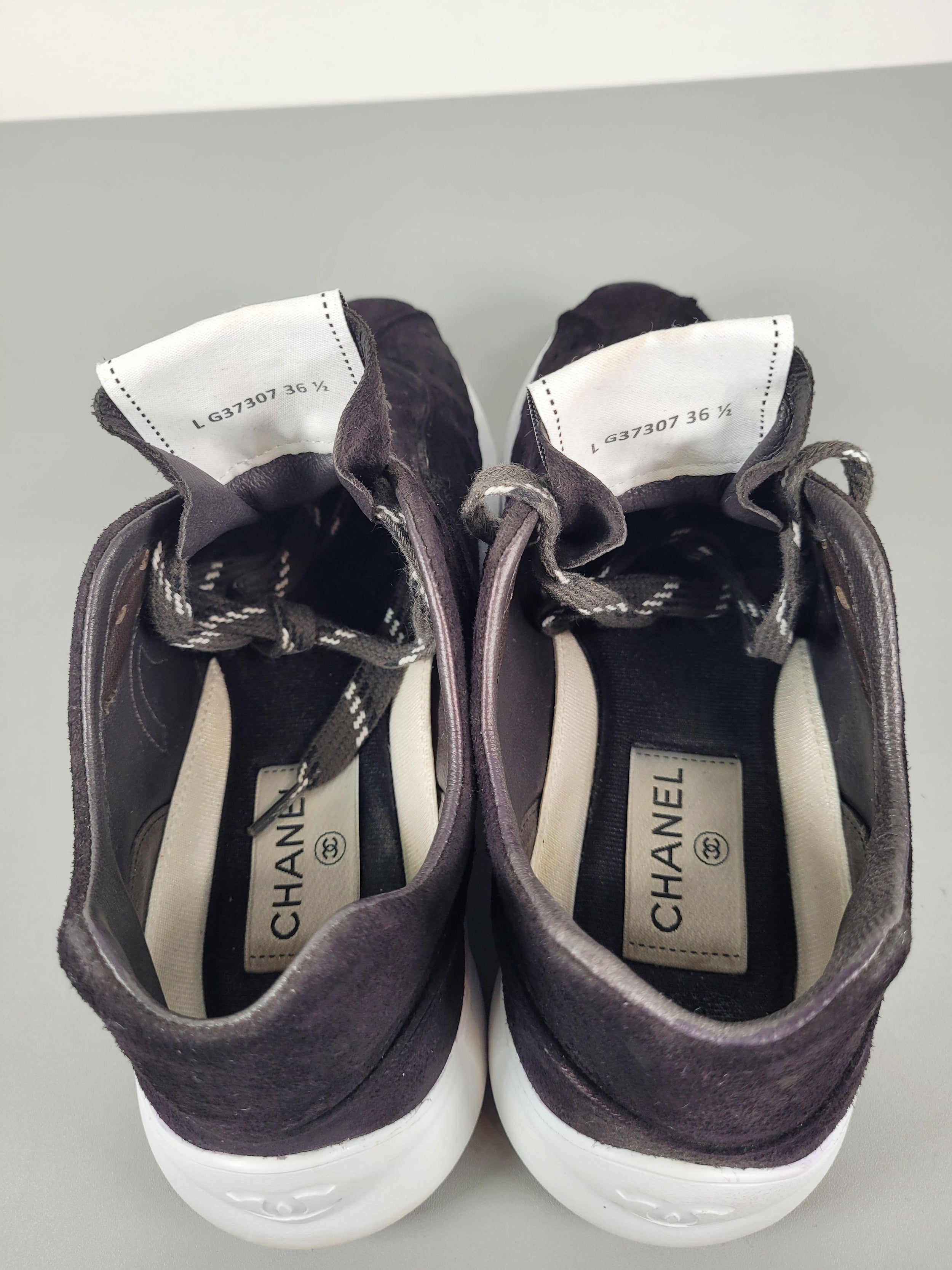 Chanel Black Suede Low Top Logo Sneakers