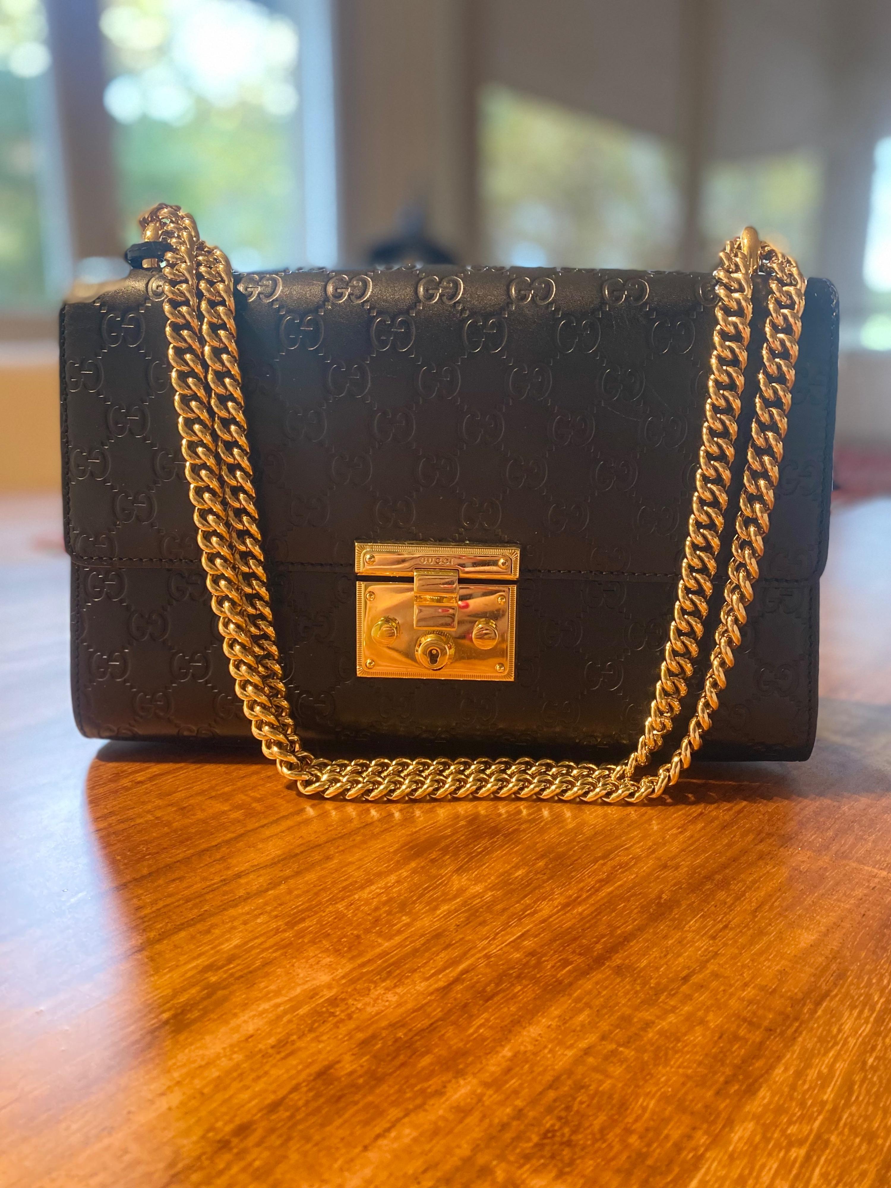 Black Guccissima Medium Padlock Shoulder Bag